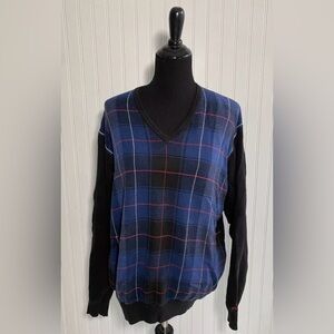Polo Golf Ralph Lauren V Neck Sweater Size Large 100% Cotton Black Blue Preppy